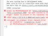 Web developer console showing a "has been blocked by CORS policy" error